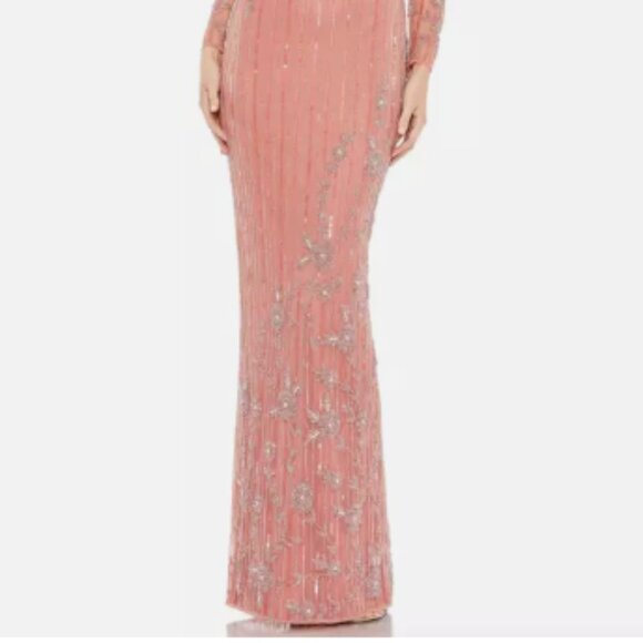 MAC DUGGAL 93626 EMBELLISHED HIGH NECK ILLUSIONS LONG SLEEVE ROSE GOWN sz 6 - Picture 5 of 8